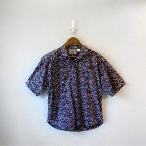 Vintage 90s Company One Black Red Floral Boho Grunge Cottage Button Down Shirt M